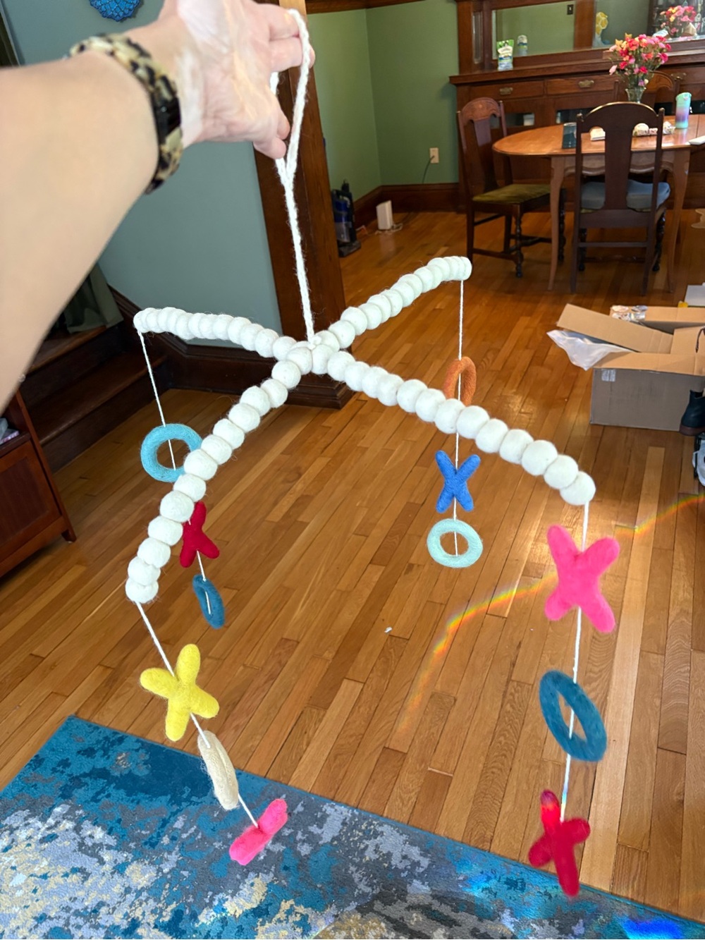Pottery Barn Kids White Bead Mobile with Multicolor Felt X and O Shapes